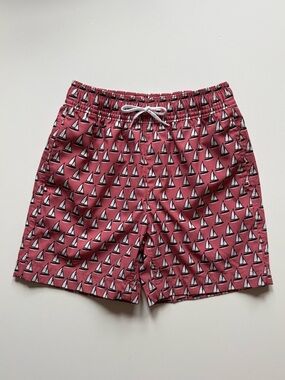 Crewcuts Boys' Sailboat Swim Trunks, Dusty Red - Size 6